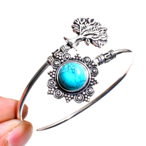 Jewelry - FULLY ADJUSTABLE TREE OF LIFE TURQUOISE GEMSTONE STERLING SILVER BANGLE …
